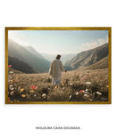 Quadro Cristão: Jesus no campo de Flores | Alta resolução 4K Mateus 🙏🌼 - 6:28-30 e 1 Pedro 1:24