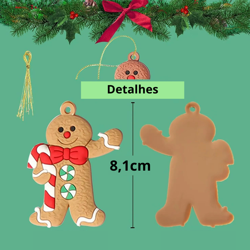 Conjunto de 12 Enfeites de Árvore de Natal em Silicone - Formato Biscoito | Canto Decor Canto Decor
