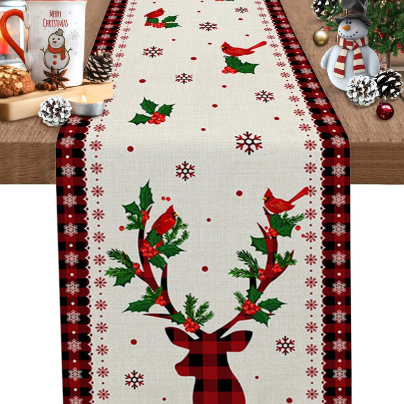 Caminho de Mesa Natalino  100% Algodão | Vermelho e Branco Canto Decor