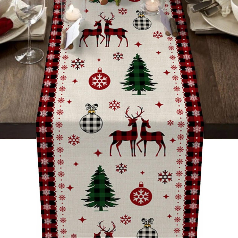 Caminho de Mesa Natalino  100% Algodão | Vermelho e Branco Canto Decor
