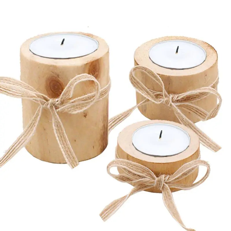 Castiçal Natural de Madeira - Kit com 3 peças | Canto Decor