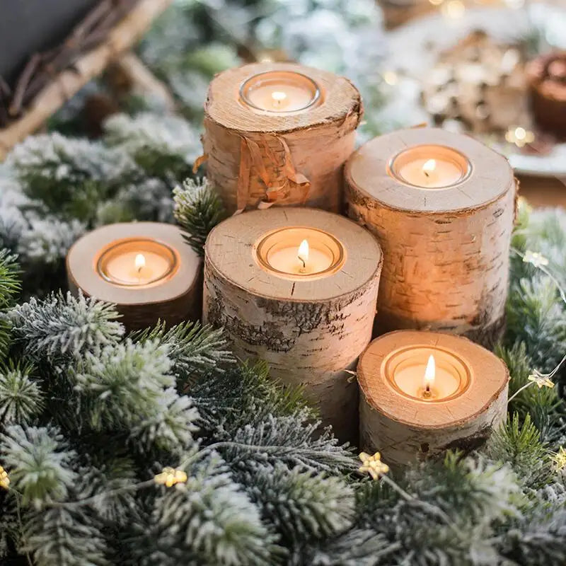 Castiçal Natural de Madeira - Kit com 3 peças | Canto Decor