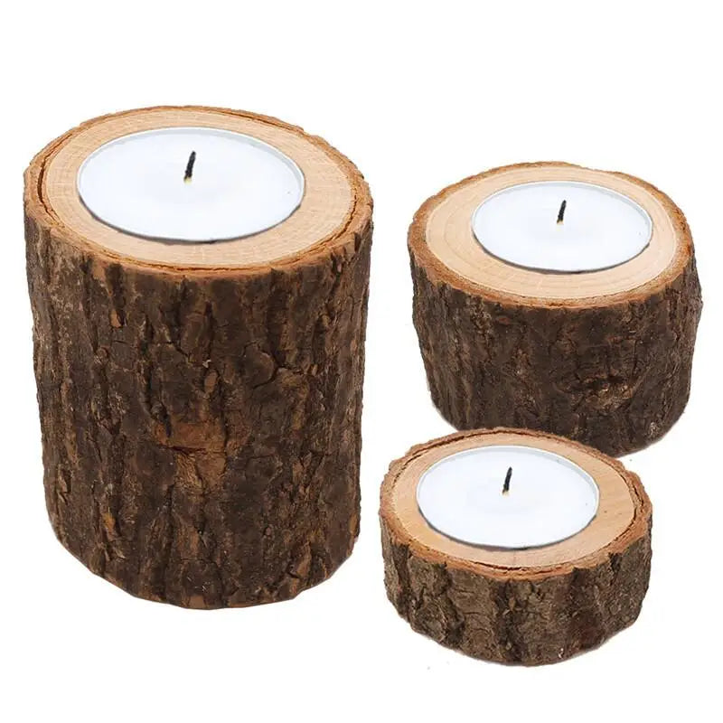 Castiçal Natural de Madeira - Kit com 3 peças | Canto Decor