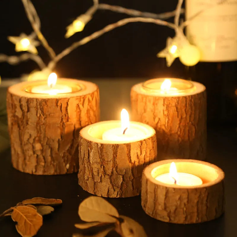 Castiçal Natural de Madeira - Kit com 3 peças | Canto Decor