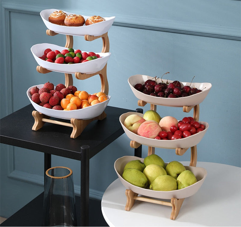 Fruteira de Três Níveis – Organização e Elegância para Cozinhas e Salas de Jantar Canto Decor