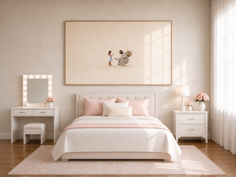 Jesus e um buquê de Flores a você 🌸✨ | Quadro Decorativo Cristão - Decore PAZ