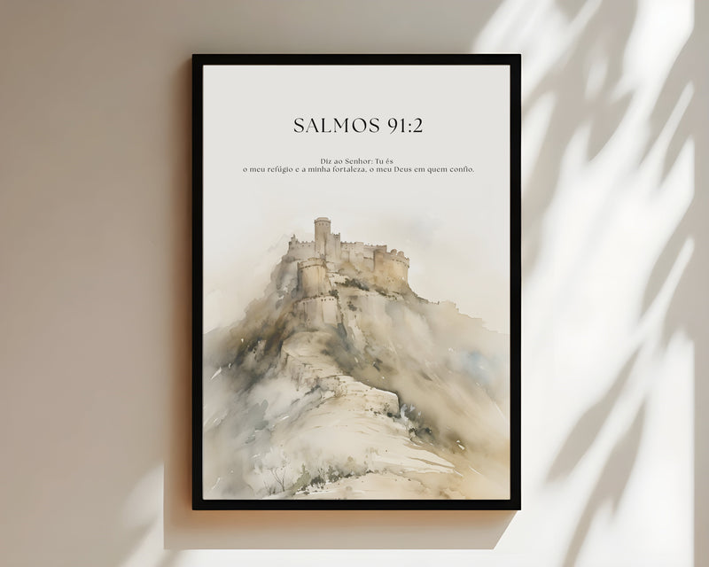 Kit 3 Quadros Decorativos : Trilogia de Inspiração | Sl 23:4, Sl 91:2 e Jr 29:11