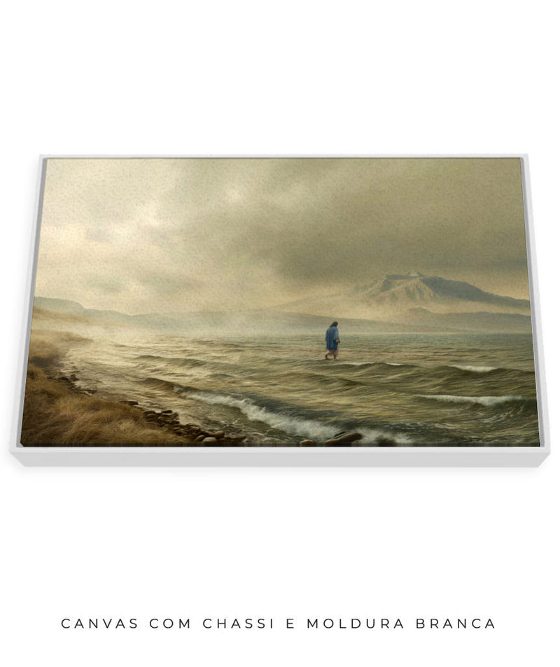 Moldura Canva Branca: Quadro Jesus sobre as aguas Decore PAZ