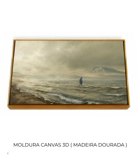 Moldura Canva Madeura Dourada: Quadro Jesus sobre as aguas Decore PAZ