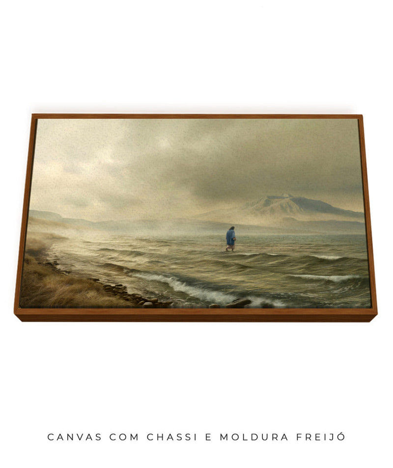 Moldura Canva Madeura Escura: Quadro Jesus sobre as aguas Decore PAZ