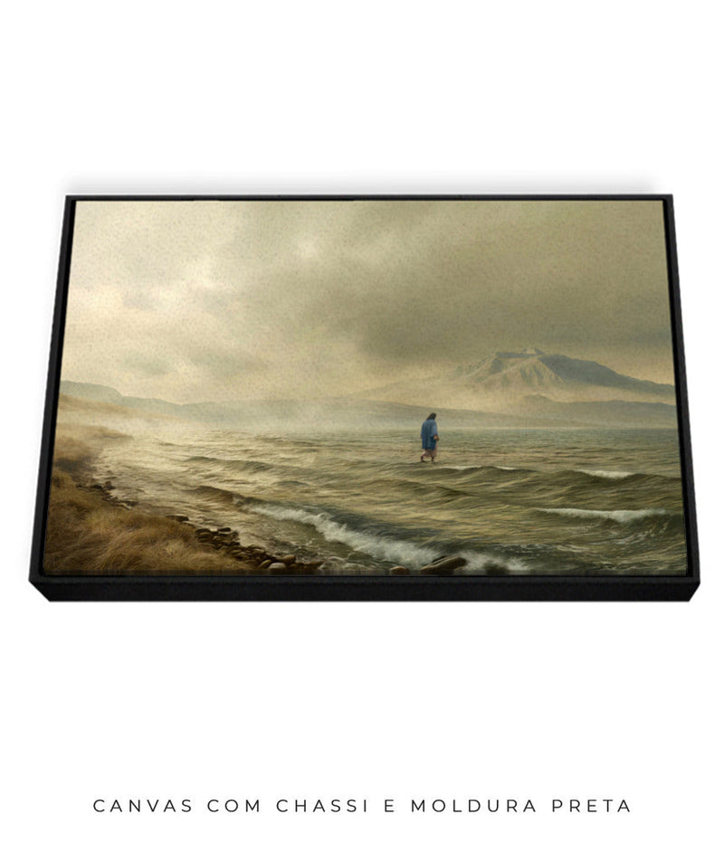 Moldura Canva preta: Quadro Jesus sobre as aguas Decore PAZ. 
