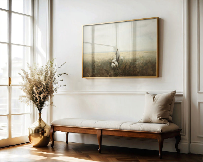 Quadro: Jesus e o rebanho de ovelhas - Sala de estar clean minimalista 