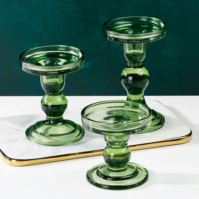 Castiçal em Vidro Retro - Conjunto de 3 peças Canto Decor