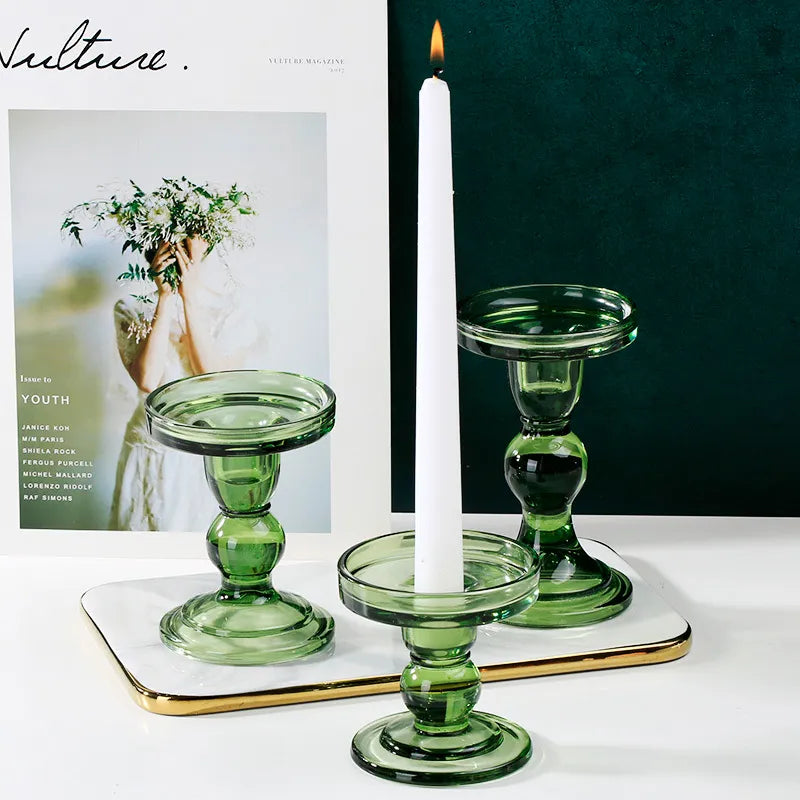 Castiçal em Vidro Retro - Conjunto de 3 peças Canto Decor