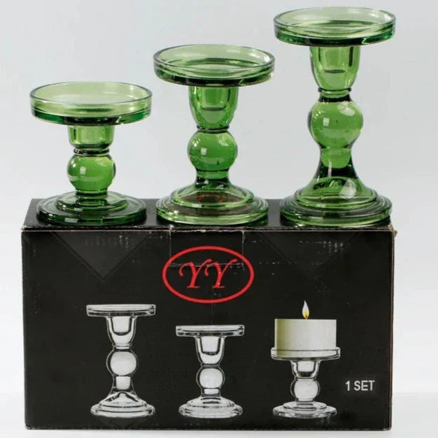Castiçal em Vidro Retro - Conjunto de 3 peças Canto Decor