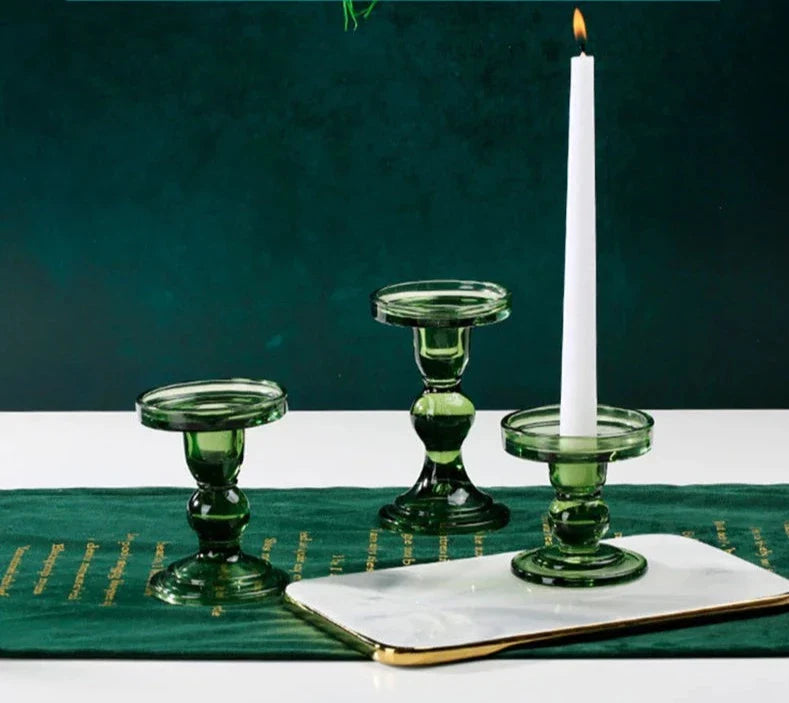 Castiçal em Vidro Retro - Conjunto de 3 peças Canto Decor