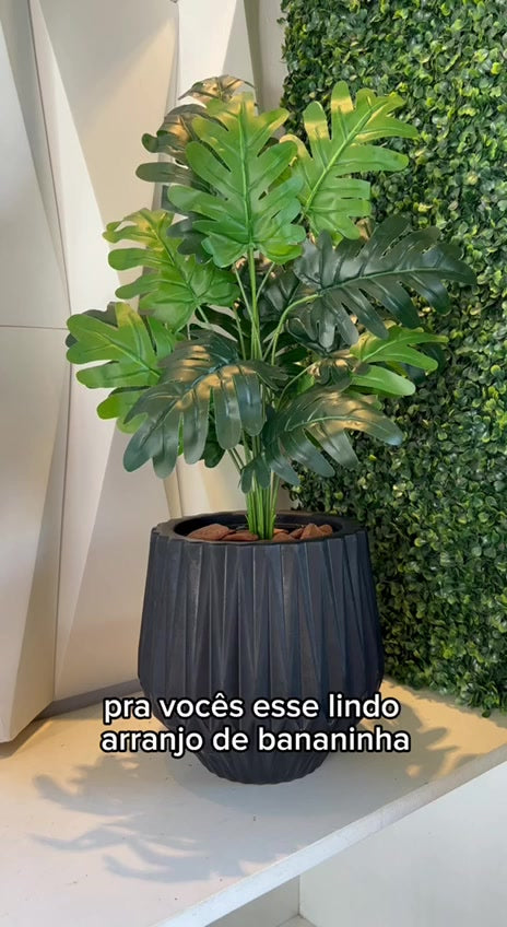 Planta Artificial Bananinha Com Vaso Origami Cores Folhas Canto Decor