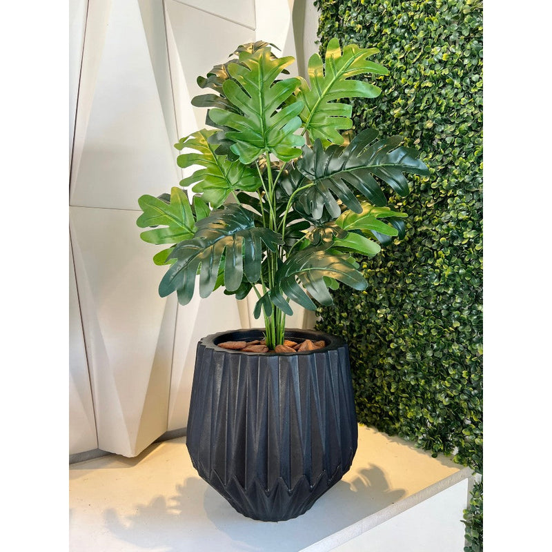 Planta Artificial Bananinha Com Vaso Origami Cores Folhas Canto Decor
