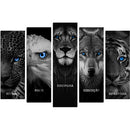 Quadro Decorativo 5 em 1 |  Leão, Lobo, Águia, Tigre e Onça | Motivacional Canto Decor