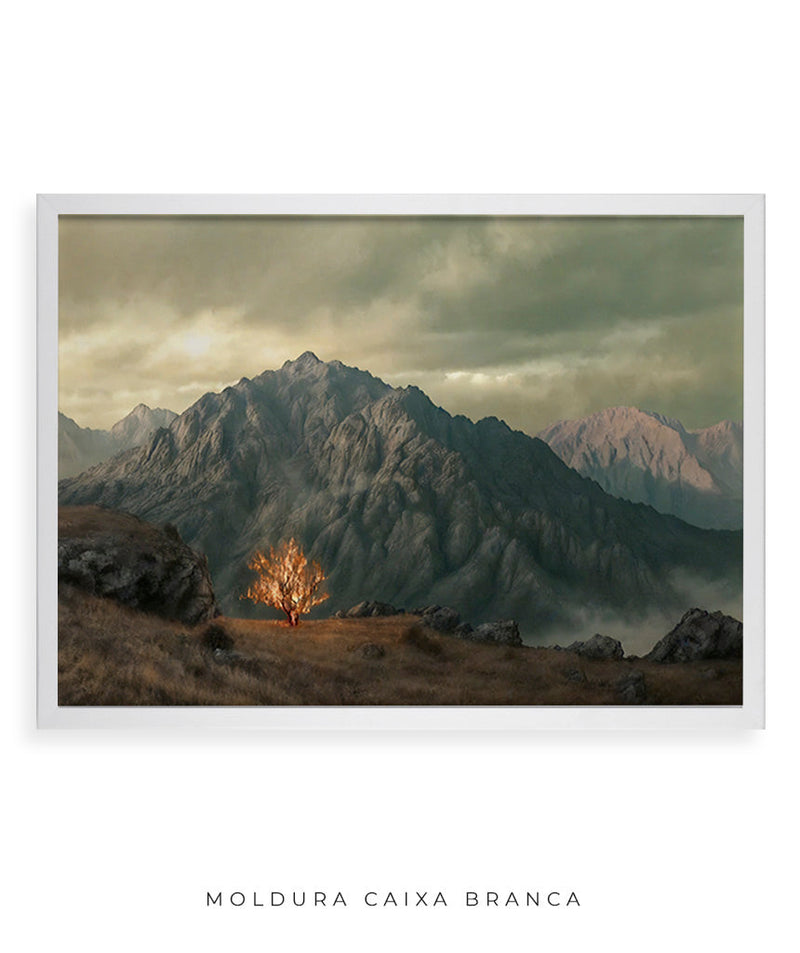 Quadro Decorativo 4K : Sarça Ardente - encontro de Deus com Moisés | Arte Cristã, máxima resolução 🔥⛰️