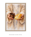 Quadro Vertical: Pão e Vinho | Santa Ceia de Jesus – Arte Cristã 4K Decore PAZ 🍞🍷