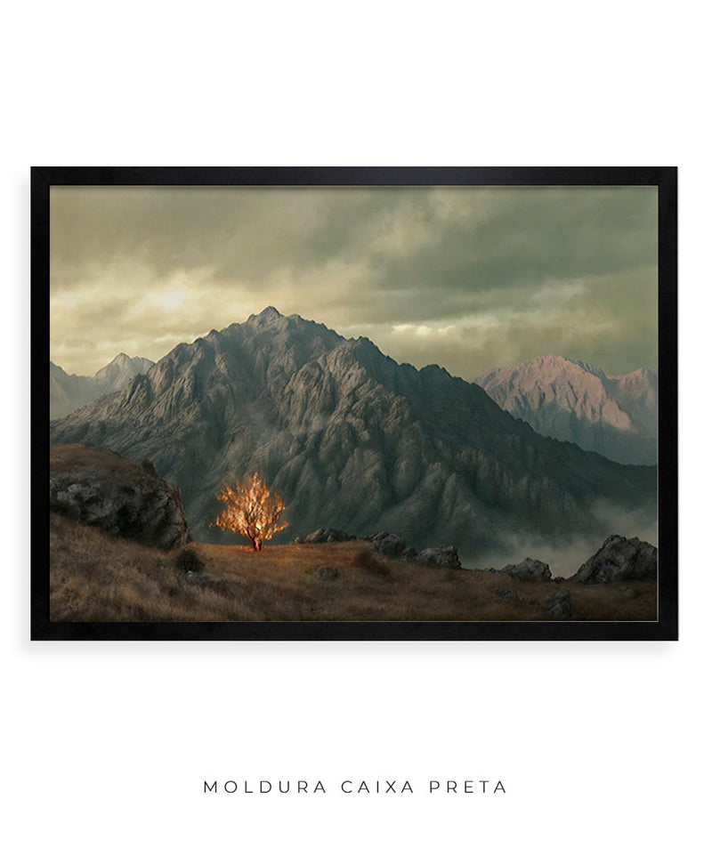 Quadro Decorativo 4K : Sarça Ardente - encontro de Deus com Moisés | Arte Cristã, máxima resolução 🔥⛰️