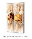 Quadro Vertical: Pão e Vinho | Santa Ceia de Jesus – Arte Cristã 4K Decore PAZ 🍞🍷