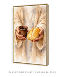 Quadro Vertical: Pão e Vinho | Santa Ceia de Jesus – Arte Cristã 4K Decore PAZ 🍞🍷