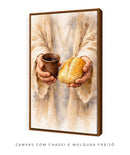 Quadro Vertical: Pão e Vinho | Santa Ceia de Jesus – Arte Cristã 4K Decore PAZ 🍞🍷