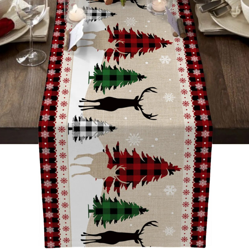 Caminho de Mesa Natalino  100% Algodão | Vermelho e Branco Canto Decor