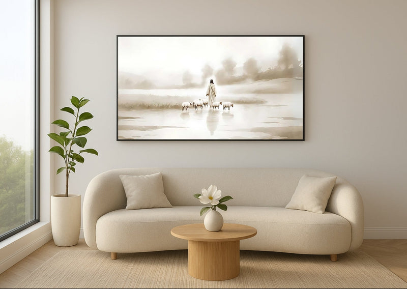 jesus e as ovelhas quadro minimalista de cristo