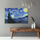 Quadro decorativo “A Noite Estrelada” de Vincent van Gogh com moldura caixa branca, impresso em alta resolução e ideal para decoração de ambientes como sala, quarto ou escritório.