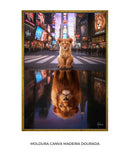 quadro leão desenvolvendo moldura canva dourada 